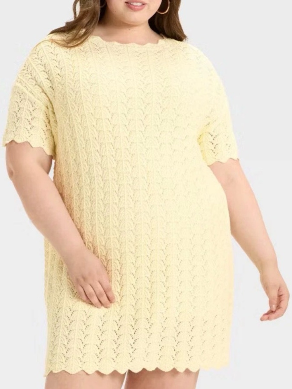 NWT XL Women's Short Sleeve Pointelle Mini Crochet Dress - A New Day, Off-White - Picture 3 of 9